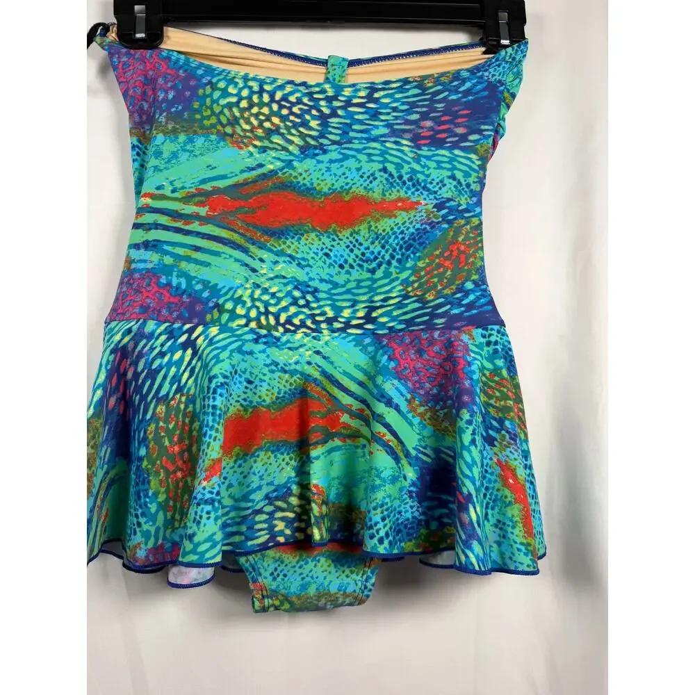 Ceeb Strapless Swim Dress‎ One Piece Swimsuit Size 8 Blue Tropical Print